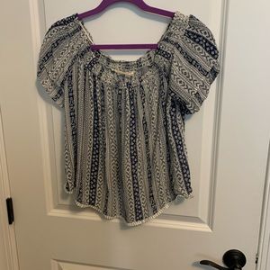 Blue Pattern Off the Shoulder Top